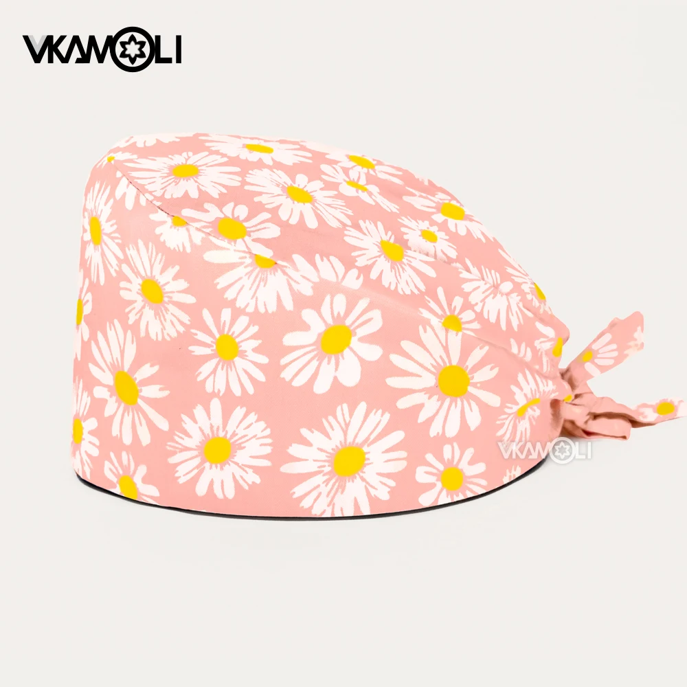 Pink Flowers Scrub Caps Children's Clinic Pet Hospital Surgical Cap Pet Doctor Nurse Working Hat Pharmacy Scrub Cap One Size