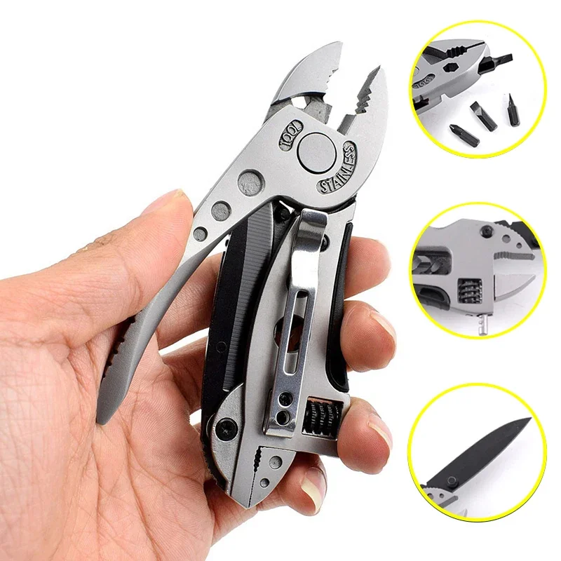 

Mini Pliers 9 in1 Multifunctional Portable Pocket Knife Screwdriver Adjustable Wrench Jaw Spanner for Outdoor and Camping