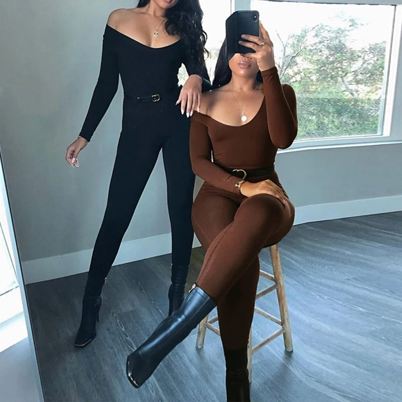 Sexy Black Jumpsuits For Women Autumn Long Sleeve Solid Bodycon Basic Rompers Fashion Activity Streetwear Casual Skinny Overall