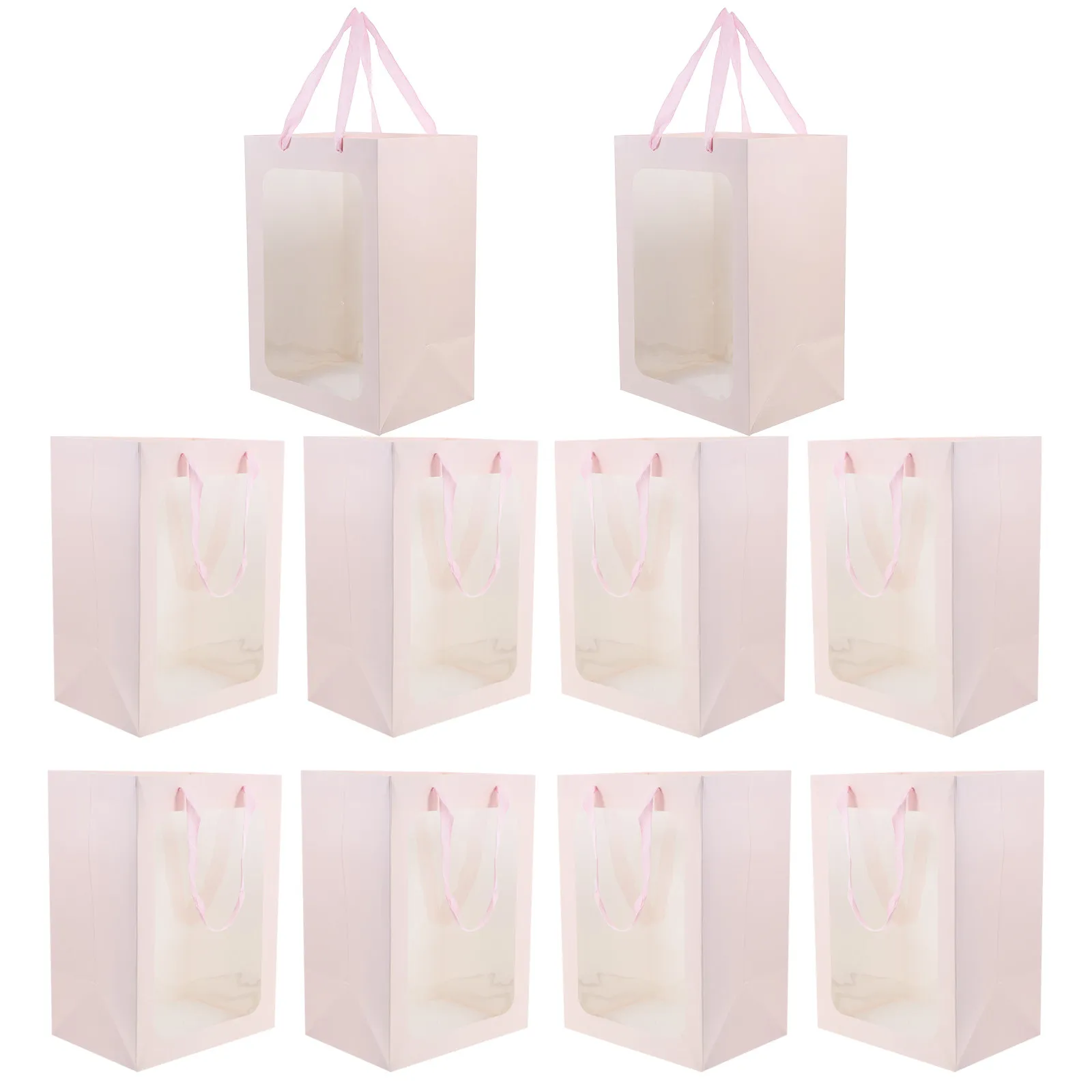 

10Pcs Window Flower Bags Transparent Paper Tote Bag Bouquet Favor Packaging Party Wedding Bridal Shower Flower Bags for Parties