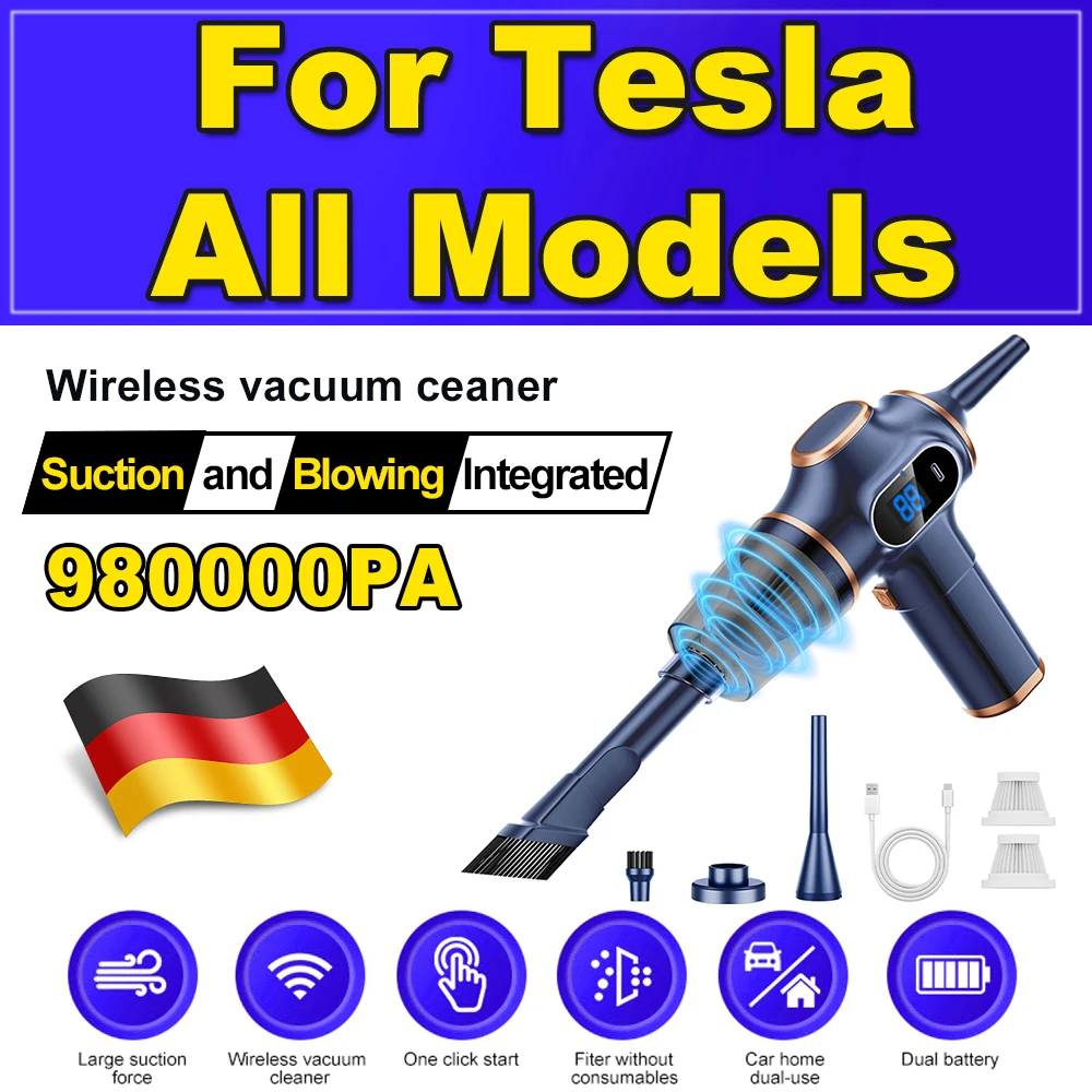 

Car Vacuum Cleaner 120W Handheld Cordless Portable Mini Air Duster 980000Pa Strong Suction USB Charge For Tesla All Models