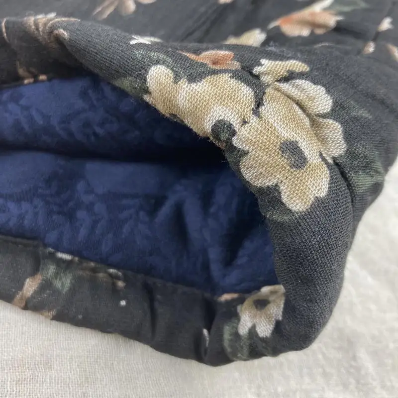 Autumn Winter Arts Style Women Loose O-neck Sleeveless Coats Double Pockets Vintage Floral Thick Cotton Linen Pullover Vest  T45