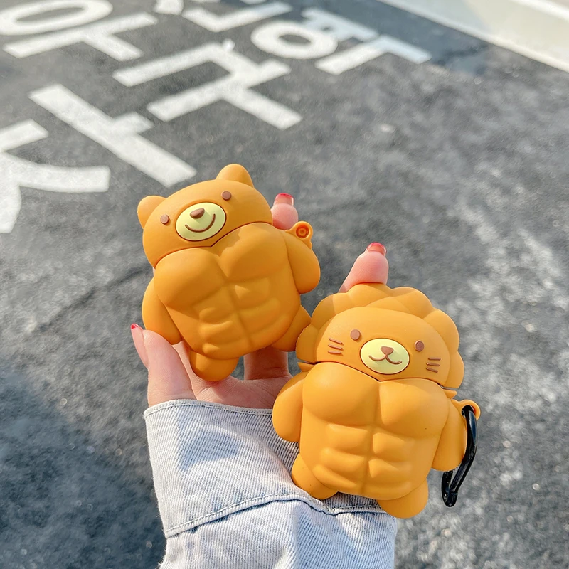 3D Earphone Case For Airpods Pro Cute Cartoon Muscle Bear Silicone Bluetooth Earphone Charging Box Cover For Airpods 1/2/3 2021