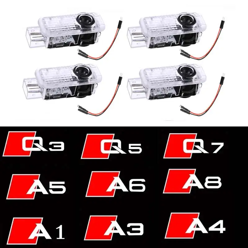 4pcs Car LED Door Logo Light Welcome Lamp for AUDI A5 A6L C5 A4L B5 B6 B7 B8 A1 A7 A8 Q7 Q5 Q3 A3 R8 Laser Projection Lamp 12V