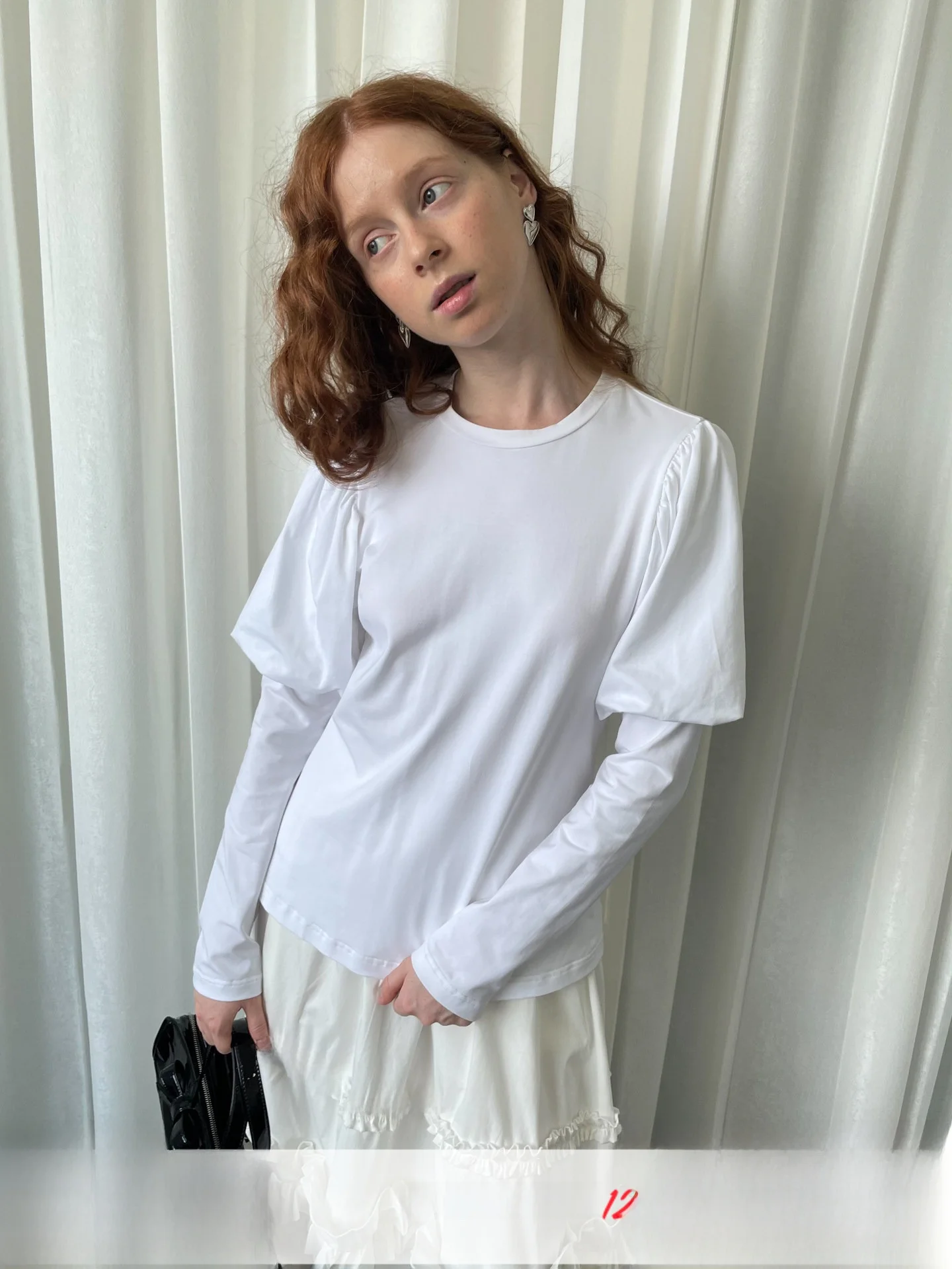 

White Bubble Sve round Ne T-irt Women's Loose Smell ex Autumn Versatile Simple Long Sve Small irt Cotton Poly...