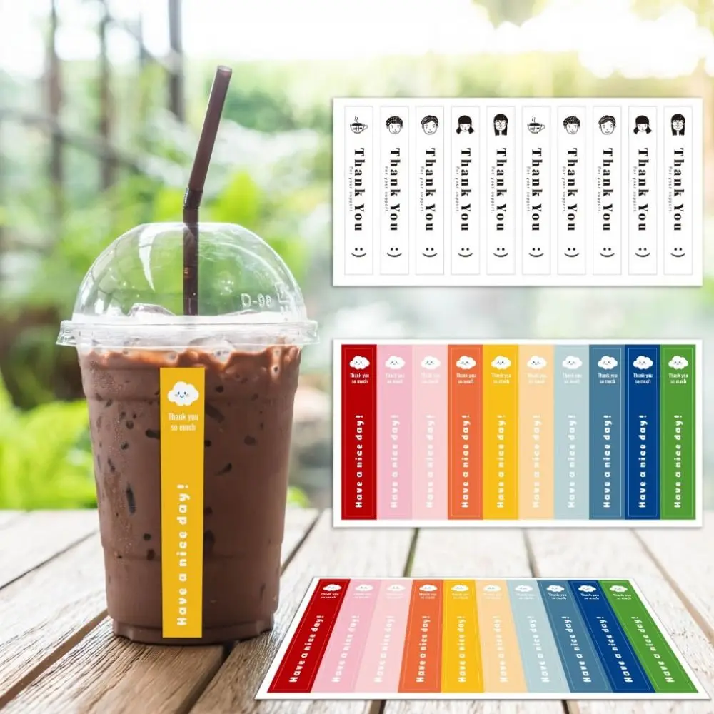 100Pcs/10 Sheets Thank You For Your Support Milk Tea Sticker Small Business Water Bottle Coffee Seal Label Rectangle