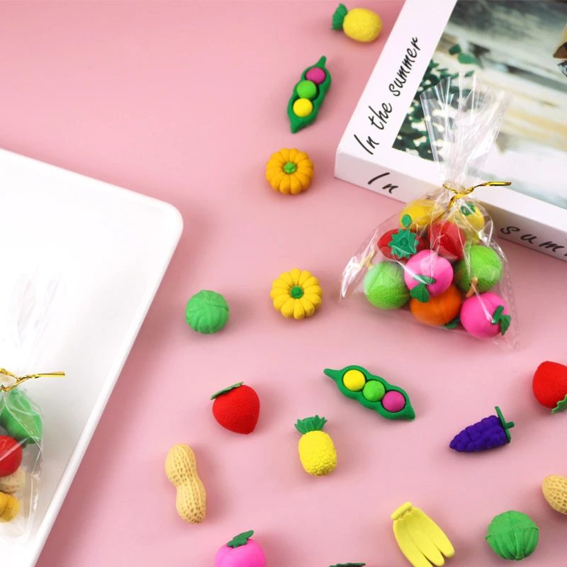 10 buah karet penghapus buah lucu kartun alat tulis baru kreatif kartun Kawaii Mini karet perlengkapan sekolah hadiah anak-anak