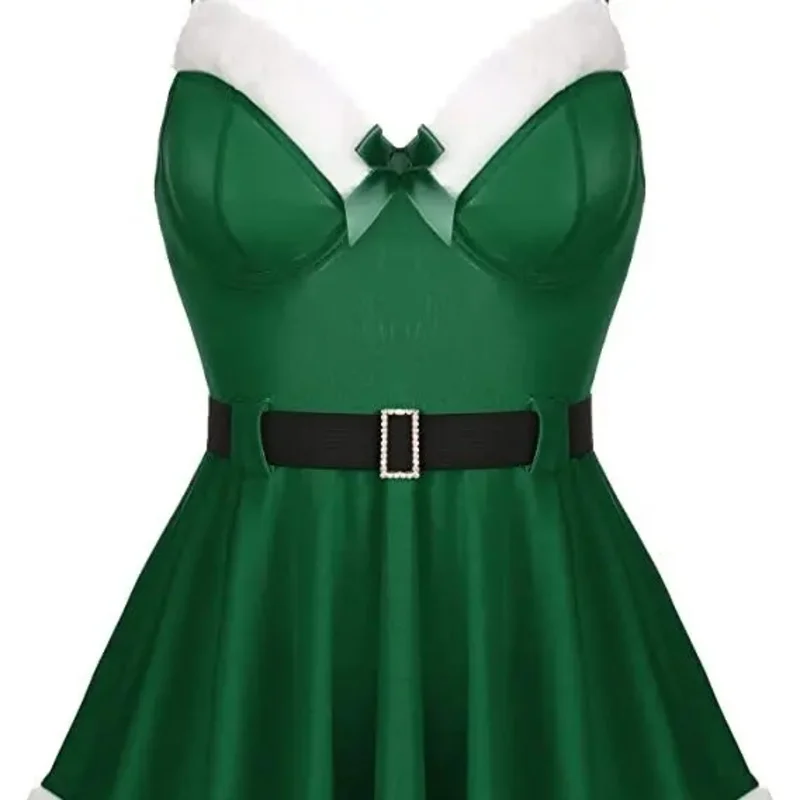 Avidlove Christmas Lingerie for Women Sexy Santa Babydoll V Neck Velvet Lingerie with Cute Corset