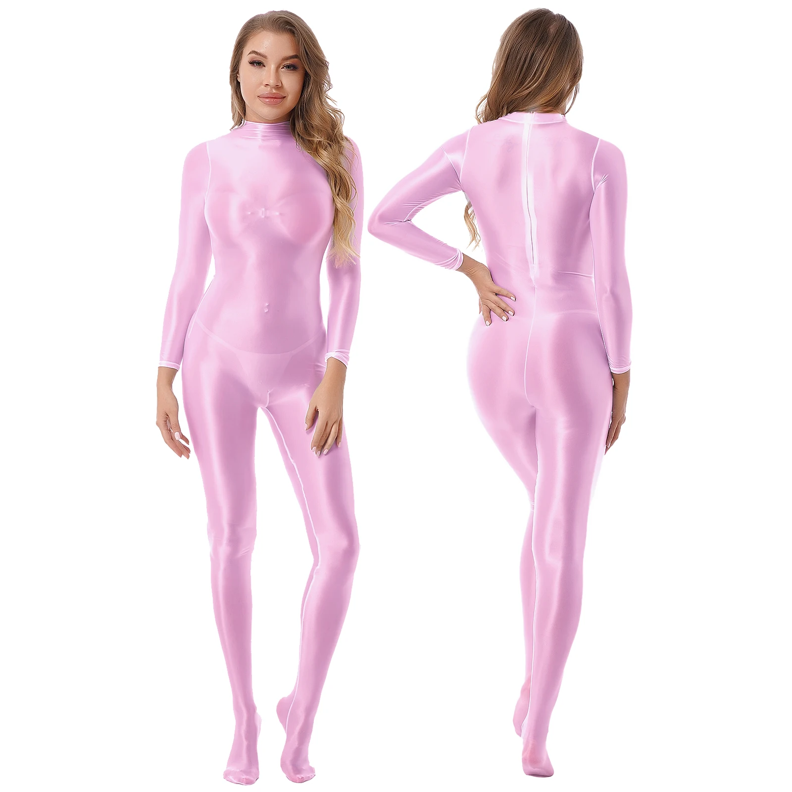 Lady Glossy Bodystocking Long Sleeve Zipper Jumpsuit Club Pole Dance Bodysuit Surfing Swimwear Wetsuit Fitness Yoga Sportwear