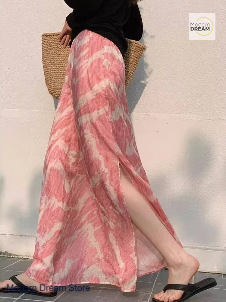 

French-style pink design split skirt women's spring and summer new hip-covering slim temperament age-reducing Joker long skirt