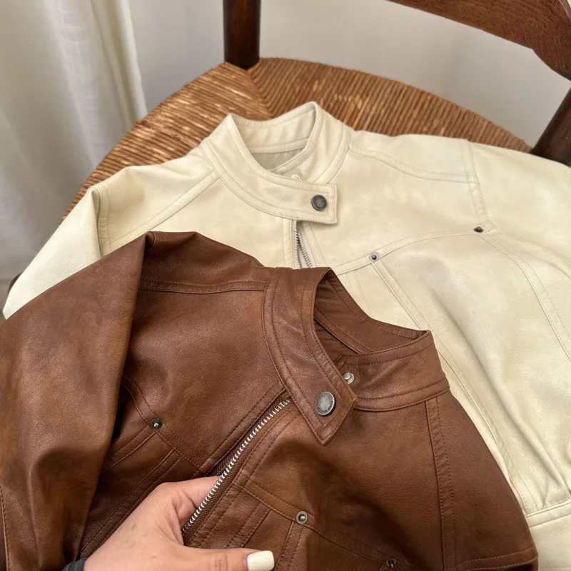 Boy Girl Children Jacket 26 Autumn Winter Unisex Kids Versatile Solid Color Leather Coat Baby Toddler 3-12 Years Outfit Top