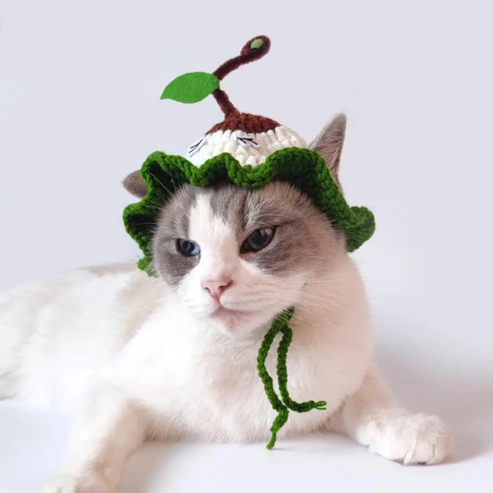 Vivid Images Pet Hat Lace-up Knitted Pet Hat for Dress Cosplay Adjustable Size Head Cover for Cats Dogs Photography Travel