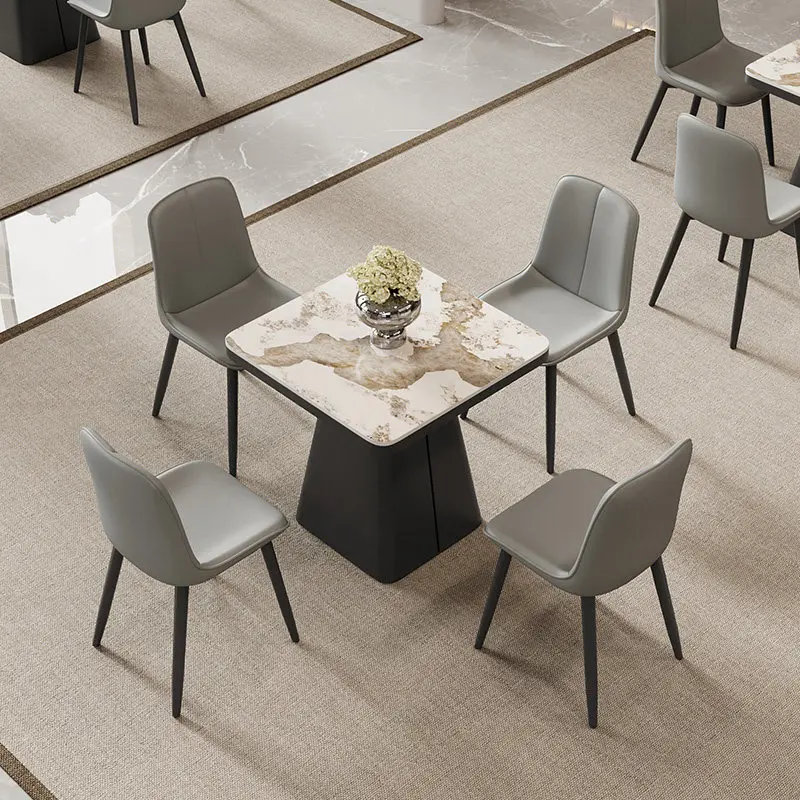 Small Rock Slab Negotiation Table and Chair Combination, Square Light Luxury High-end Business Lounge Exhibition Hall Table