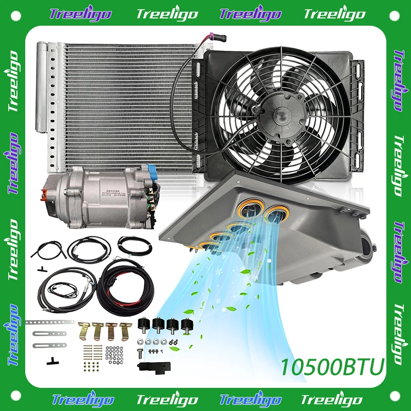 Treeligo 1Set 10500BTU 12V 24V Car Electric Air Conditioner AC Fast Cooling Air Conditioning Compressor Condenser Fan Auto Truck