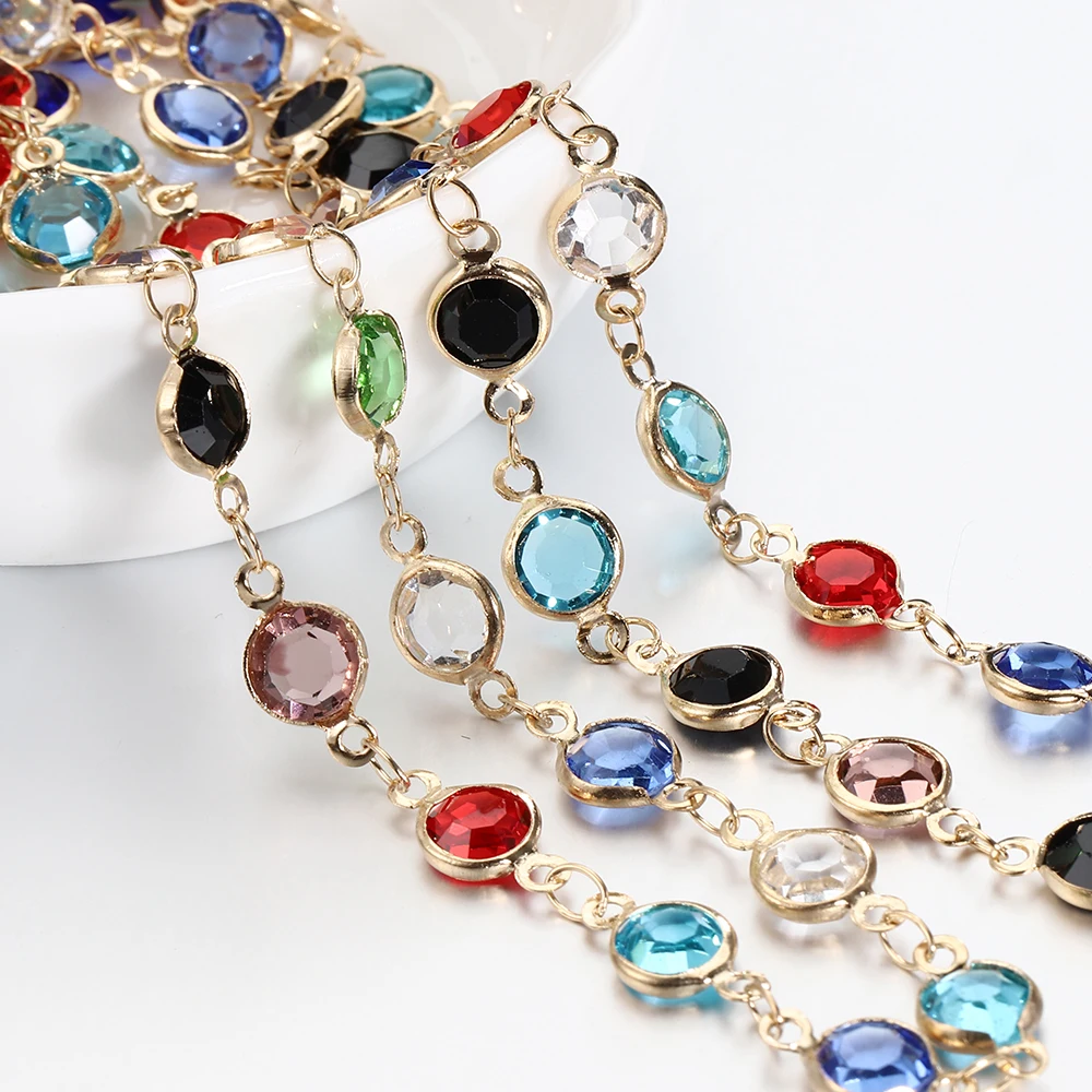 1 Meter/lot Mixed Color Crystal Glass Beads Chain Copper Chain for DIY Jewelry Making Necklace Bracelet Accessories Materials