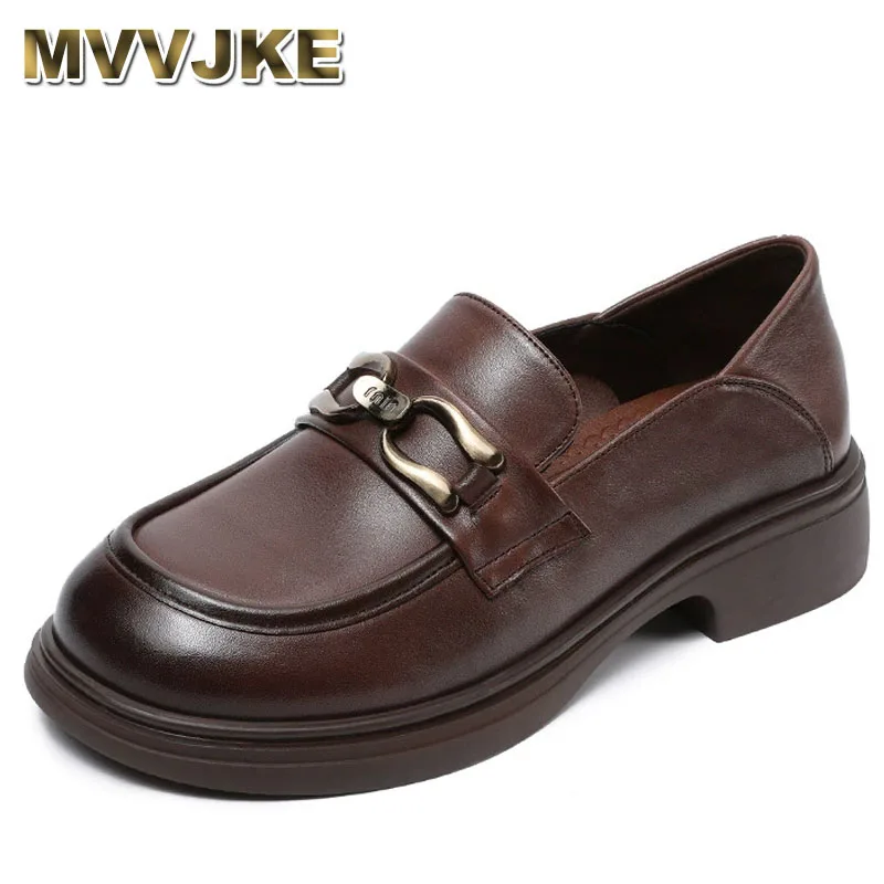 

Женские удобные одинарные лоферы из натуральной кожи в стиле ретро Briti Sle без шнуровки с круглым носком и средним каблуком, резиновая подошва