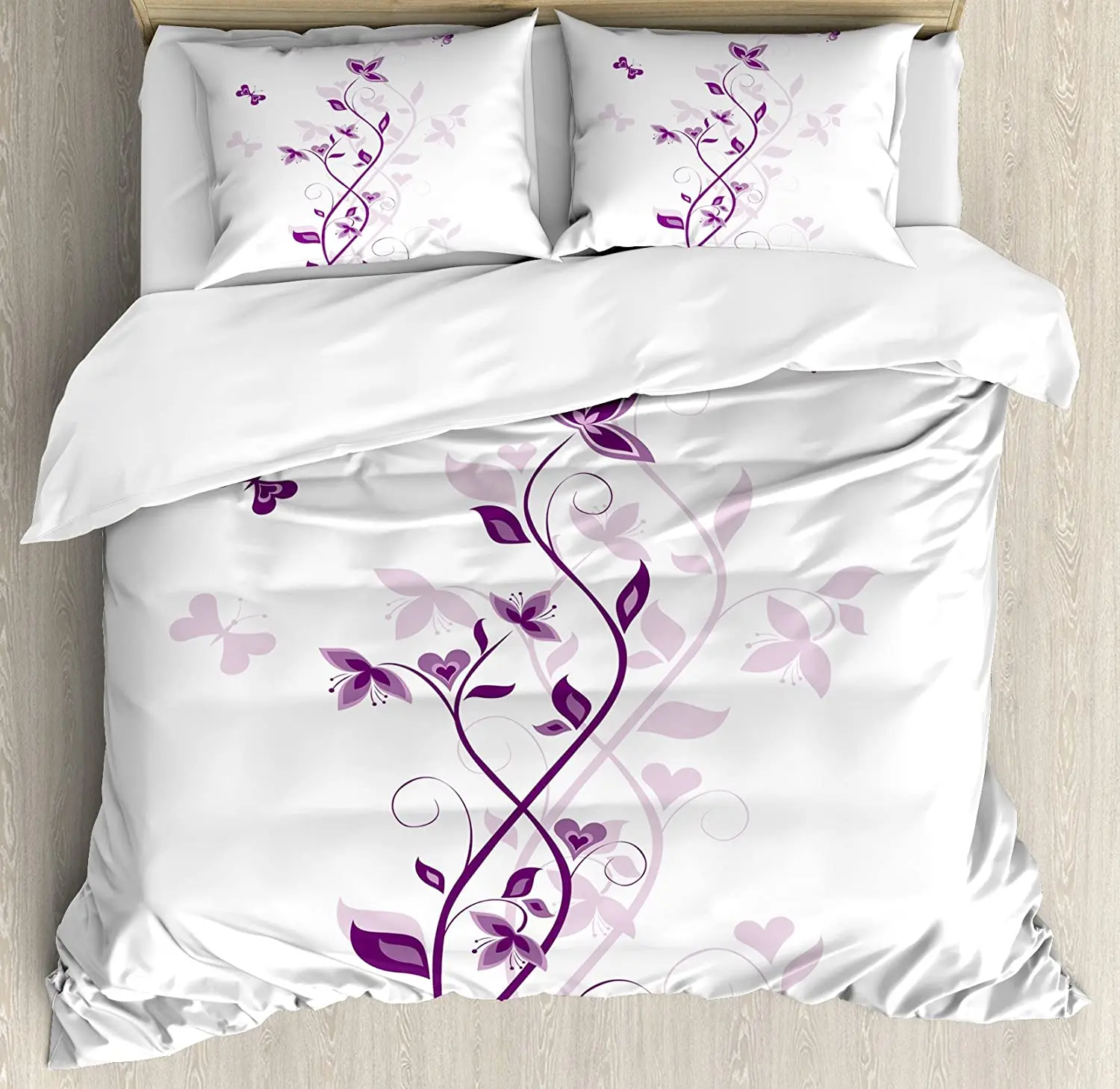 Purple Bedding Set For Home Bed Violet Tree Swirling Persian Lilac Blooms with Butterfly Ornamental Plant Graphic Duvet Cover