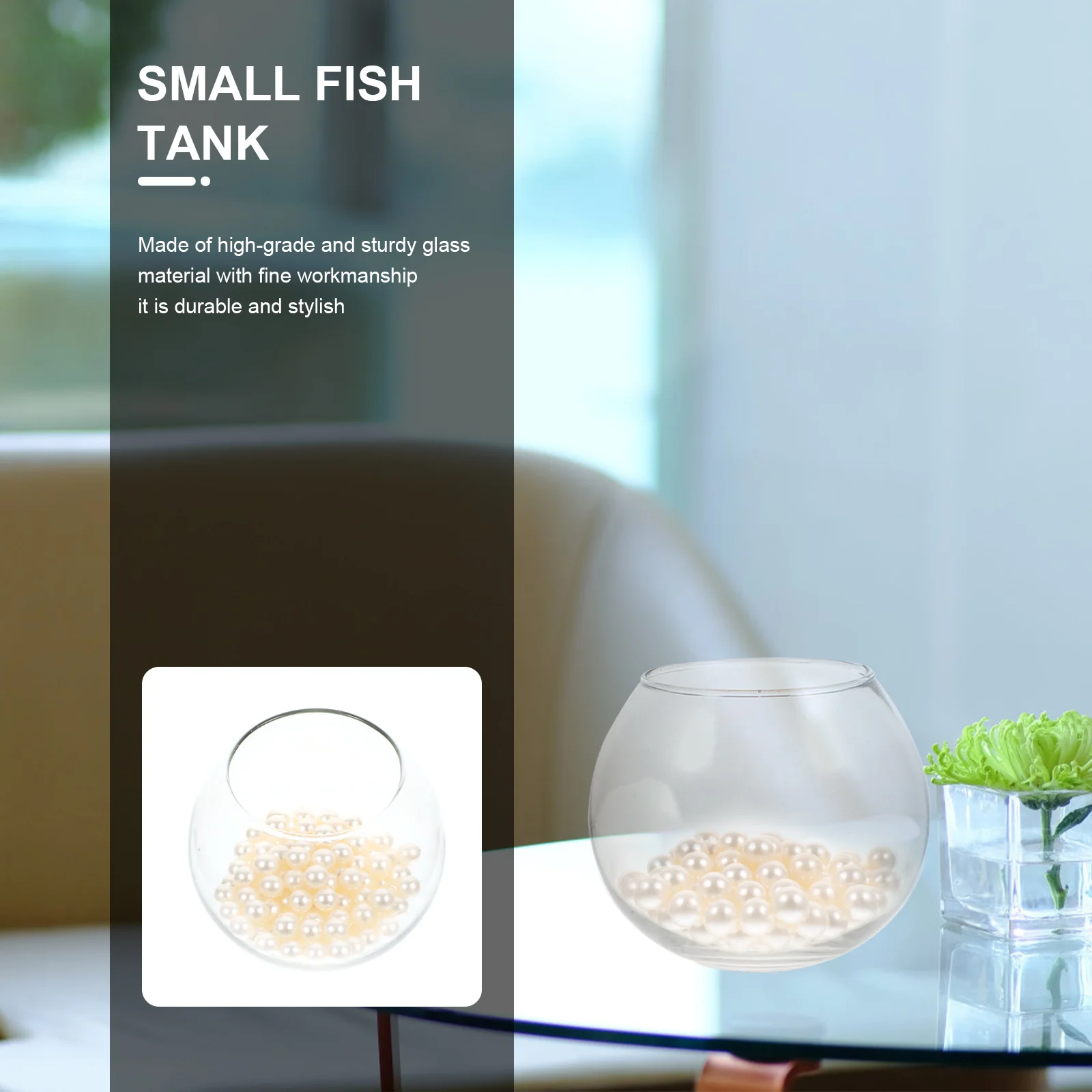 

1Set Small Glass Fish Tank Transparent Desktop Decor Exquisite Workmanship Durable Stylish Home Office Adornment