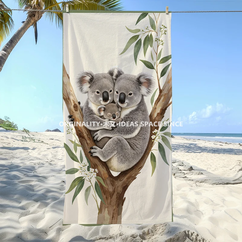 Koala Family Print Beach Towel Patterned Sunscreen And Windproof Suitable For Swimming Pool Camping Travel