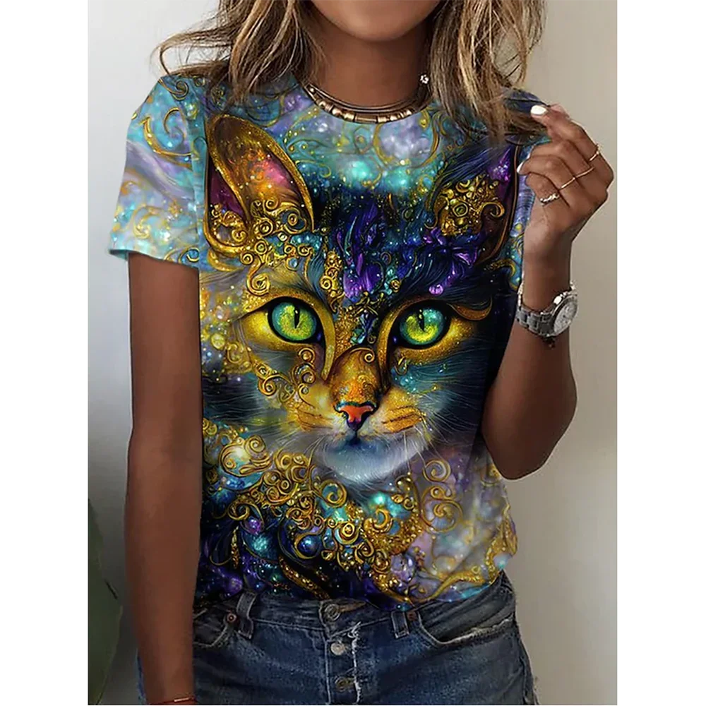 2024 New Women\'s T-shirt Cat 3d Printed Summer T Shirt for Women Tops Fashion Short Sleeve Oversized Men T-shirt Female Clothing