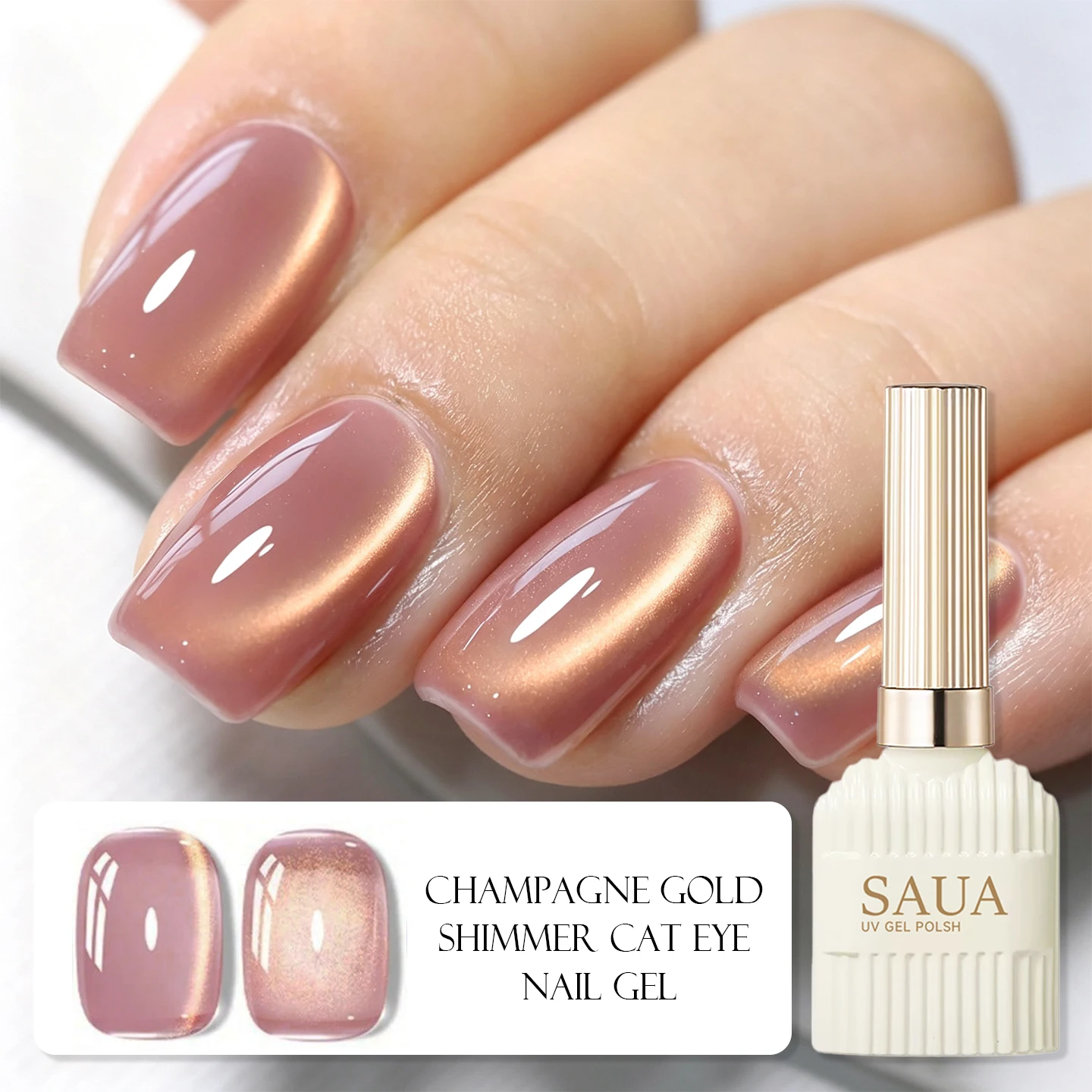 15ml Magnetischer Katzenaugen-Gel-Nagellack – Nude Pink mit Goldenem Magnetpigment; Magnetische Nagelkunst; Semi-Permanenter Gel-Lack