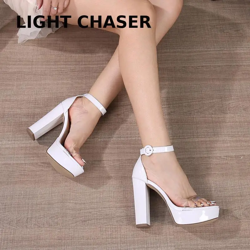 Platform High Heels Ladies Pumps Sexy Sandals Women Ankle Strap Female Block-heel Sandals 2022 Summer New Party Wedding Shoes