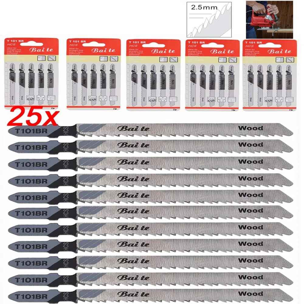 Lames de scie sauteuse, tige en T, lot de 25, ensemble de lames de scie sauteuse pour professionnels, optimisées pour la coupe du bois, du PVC et du plastique, pour scies sauteuses Bosch, Dewalt, Makita.