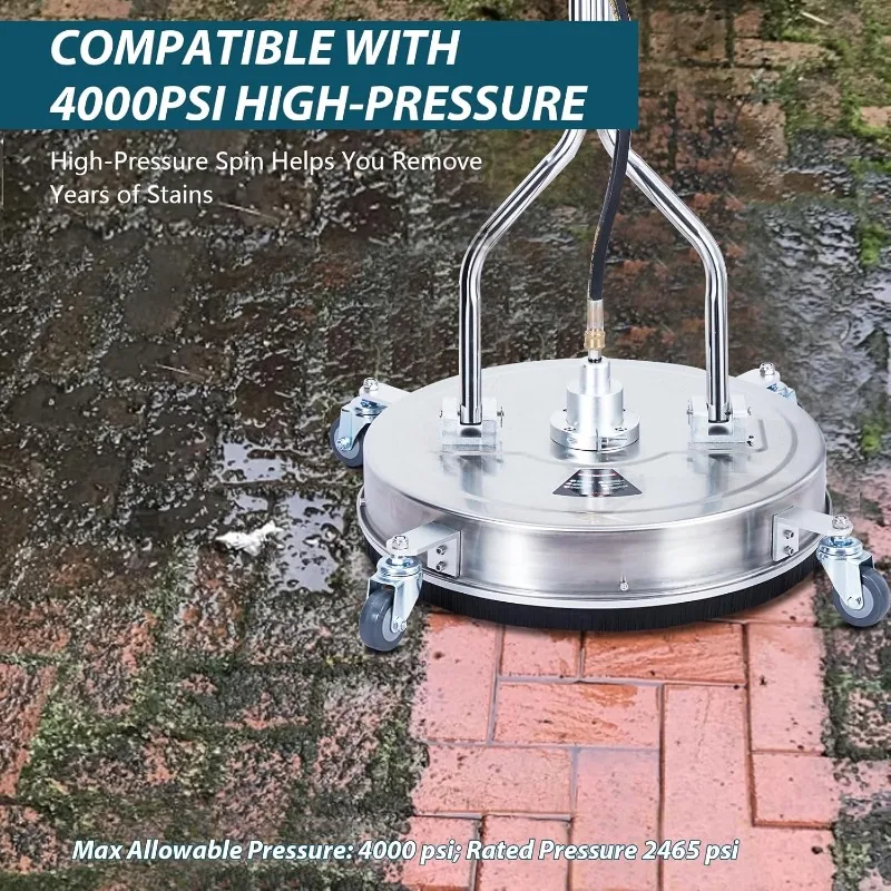 20 inch hogedrukreiniger oppervlaktereiniger, krachtige wasmachine oppervlaktereiniger met dubbele handgreep, 4 wielen, 3/8" connector, 2 mondstukken