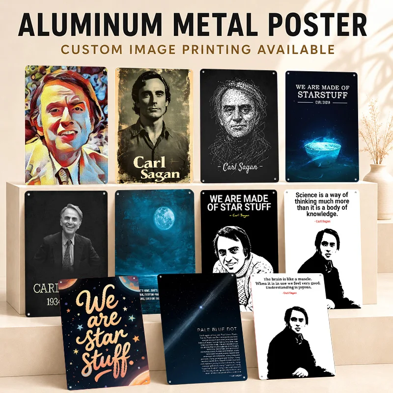 Carl Sagan Printed Posters Personalized Metal Sign Inspirational Leader Persona Wall Art For Academic Space And Legacy Admirers