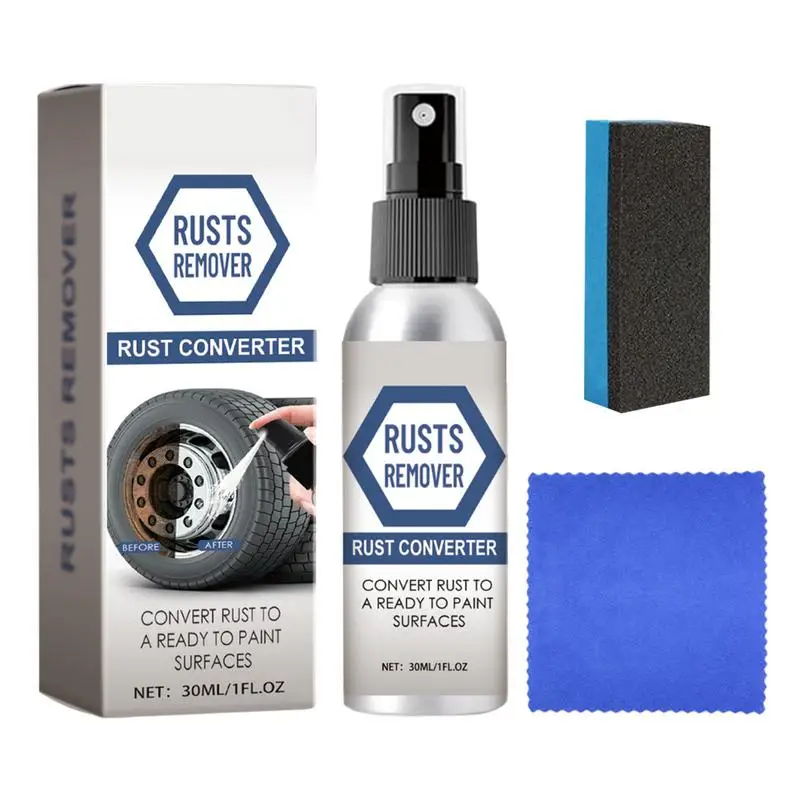 

Automobile Tire Rust Remover Spray Rust Prevention Agent with Sponge and Towel 30ml Tire Rust Remover Spray for cars