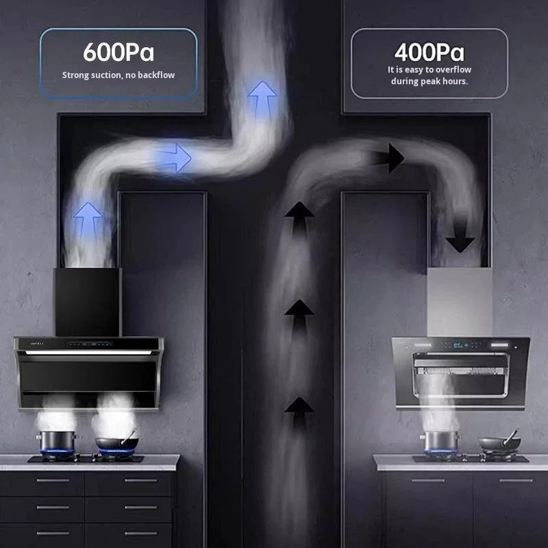 28 Cubic Large Suction Range Hood 30 Seconds Instant Smoke Exhausting Kitchen 90CM Top Side Dual Smoking Machine