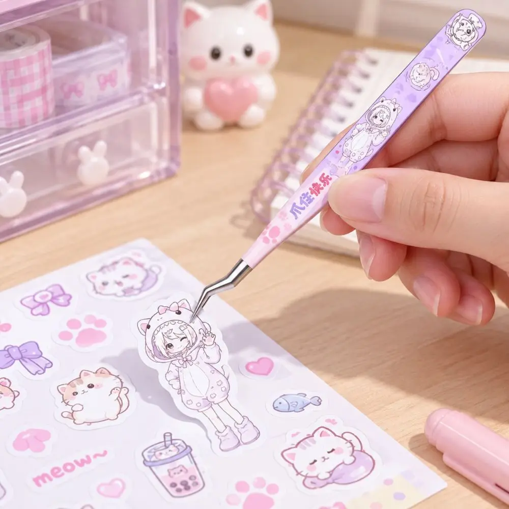 Stainless Steel Precision Tweezers Anti-static High Precision Craft Tweezers Non Slip Grip Cartoon False Eyelash Tweezers