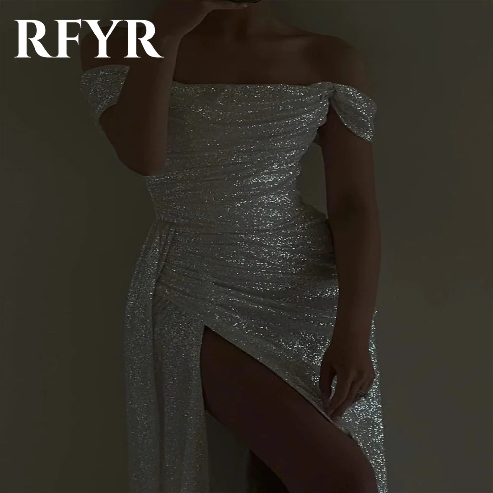 RFYR Off the Shoulder White Prom Dress Glitter Sequin Party Dresses Mermaid Celebrity Gowns Shinny  Party Dress вечерние платья