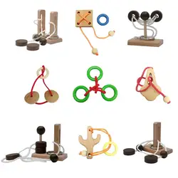 IQ Wooden Rope Puzzle Magic Metal Brain Teasers Mind Puzzles Loop Game for Adults Kids
