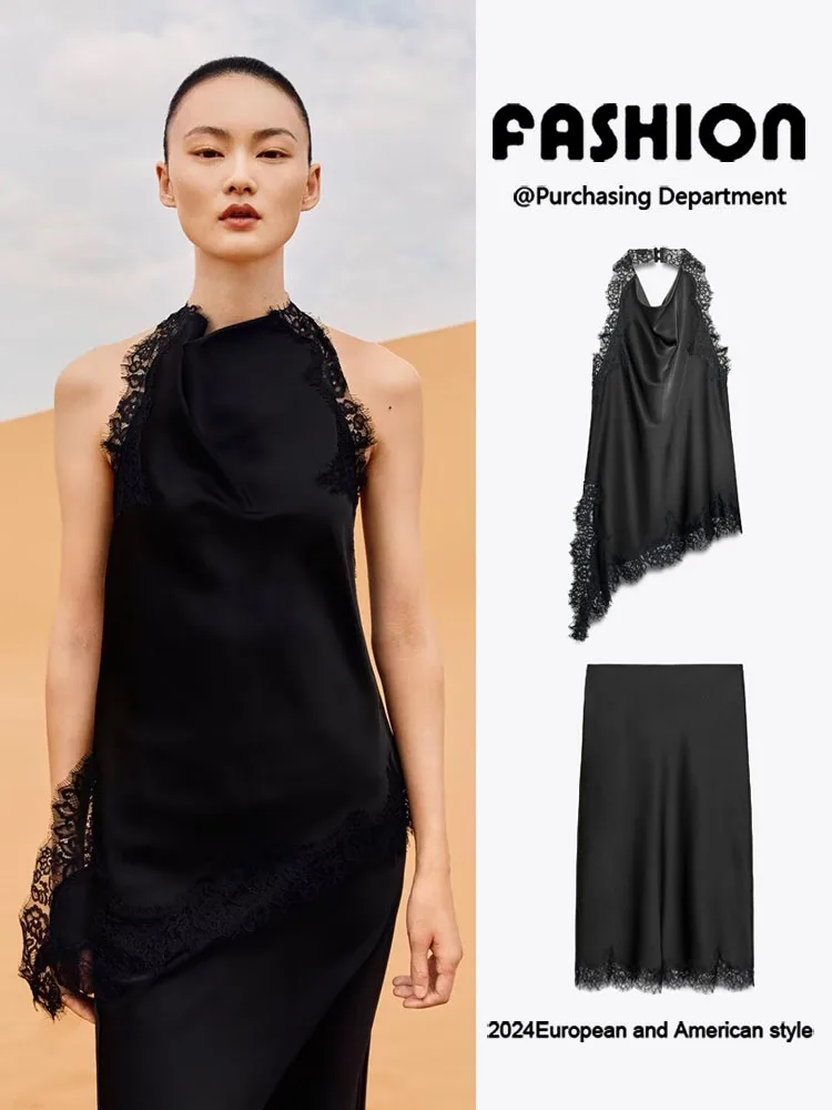 Zomer Nieuwe Collectie Dames Top ZA 2025 Kant Zijde Satijn Textuur Rok 599204 800 Etnische Faion Dames Premium Kleding