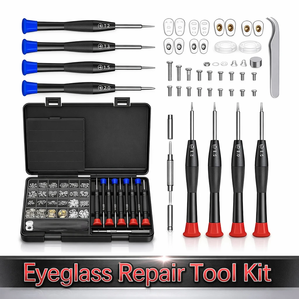 Eyeglass Repair Tool Kit with Screws Nose Pads Tweezers Cleaning Cloth and Precision Screwdriver for Eyeglasses Sunglasses