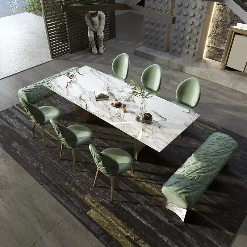 Modern Italian Luxury Marble Top Dining Table and Chair Set for Restaurant
