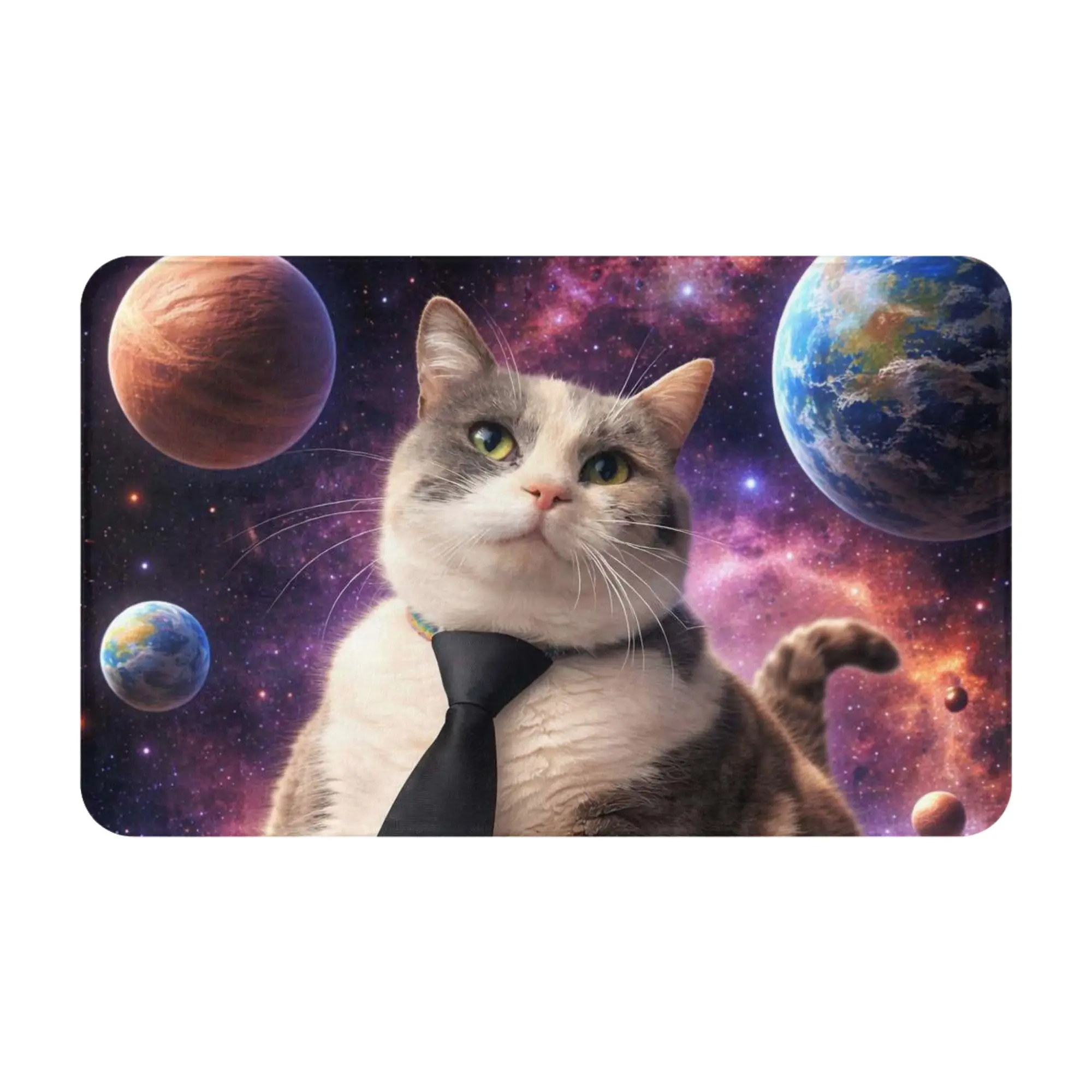 Business Cat Tie Sitting On Space Planet Doormat Bedroom Living Room Mat  Balcony Home Decor
