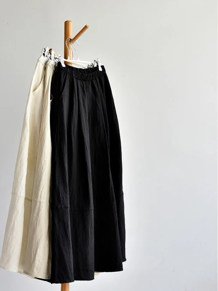 

Linen Silk f Skirt Women's Midi Skirt Spring Summer New Sle Pleated Skirt Flower Bud Skirt High Waist A-Line Skirt