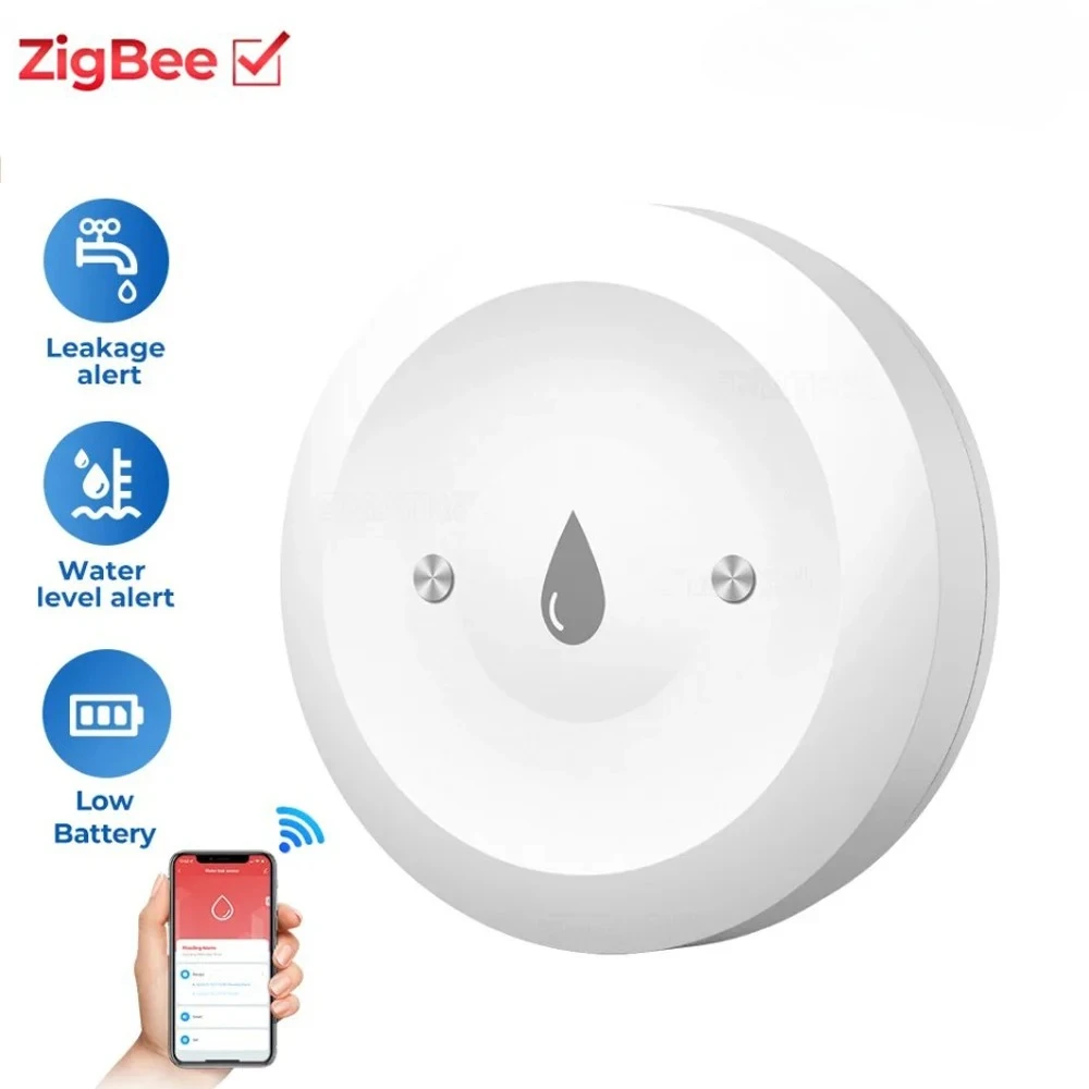 Smart Zigbee Water Sensor Flood Water Leakage Detector Smart Home App Remote Monitoring Support Home Assistant Zigbee2mqtt