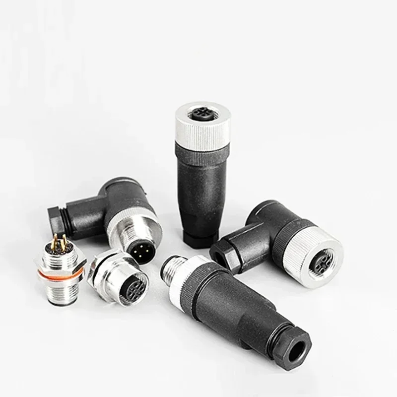 M12 Solderless Aviation Plug Socket IP67 Waterproof Male Female Screw Pressing Line 4 5 8 12 Pin Power Sensor Connector PG7