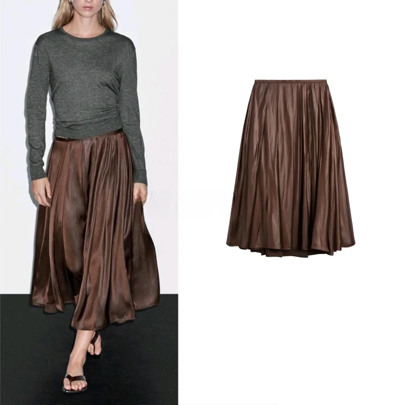 

Новая женская плиссированная юбка миди Ele для осени, модная драпированная юбка средней длины из полиэстера для повседневной носки