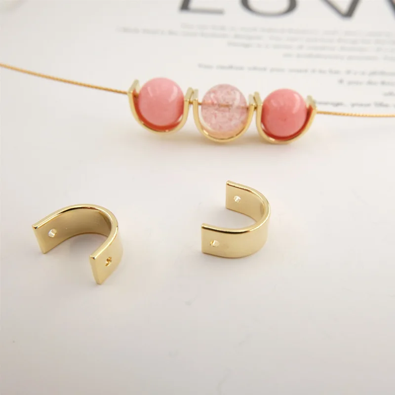 5pcs 14K Gold Brass Half Round Spacer Beads Double Holes Geometry Bead Ring Fit 8 10 12mm Bracelet Necklace DIY Jewelry Making