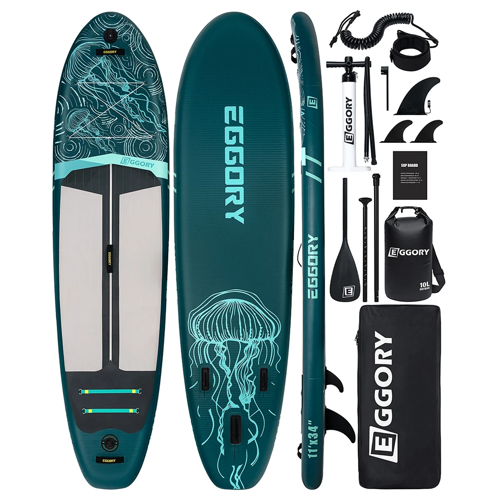 EGGORY 11ft aufblasbares Stand-Up-Paddleboard, 34 Zoll ultrabreites SUP-Board, 350lb Tragkraft für Erwachsene, Anfänger, Familie, Haustiere, Yoga, mit verstellbarem Paddel, 3 abnehmbaren Finnen,