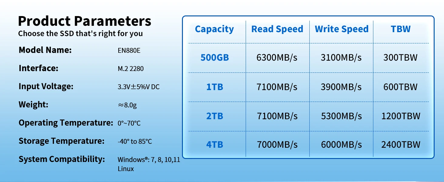 EN880E M.2 SSD 1TB NVMe SSD M2 2280 PCIe Gen 4.0x4 Lesegeschwindigkeit bis zu 7100MB/s Interne Solid-State-Festplatte für Laptop Desktop PS5 – Detail 8