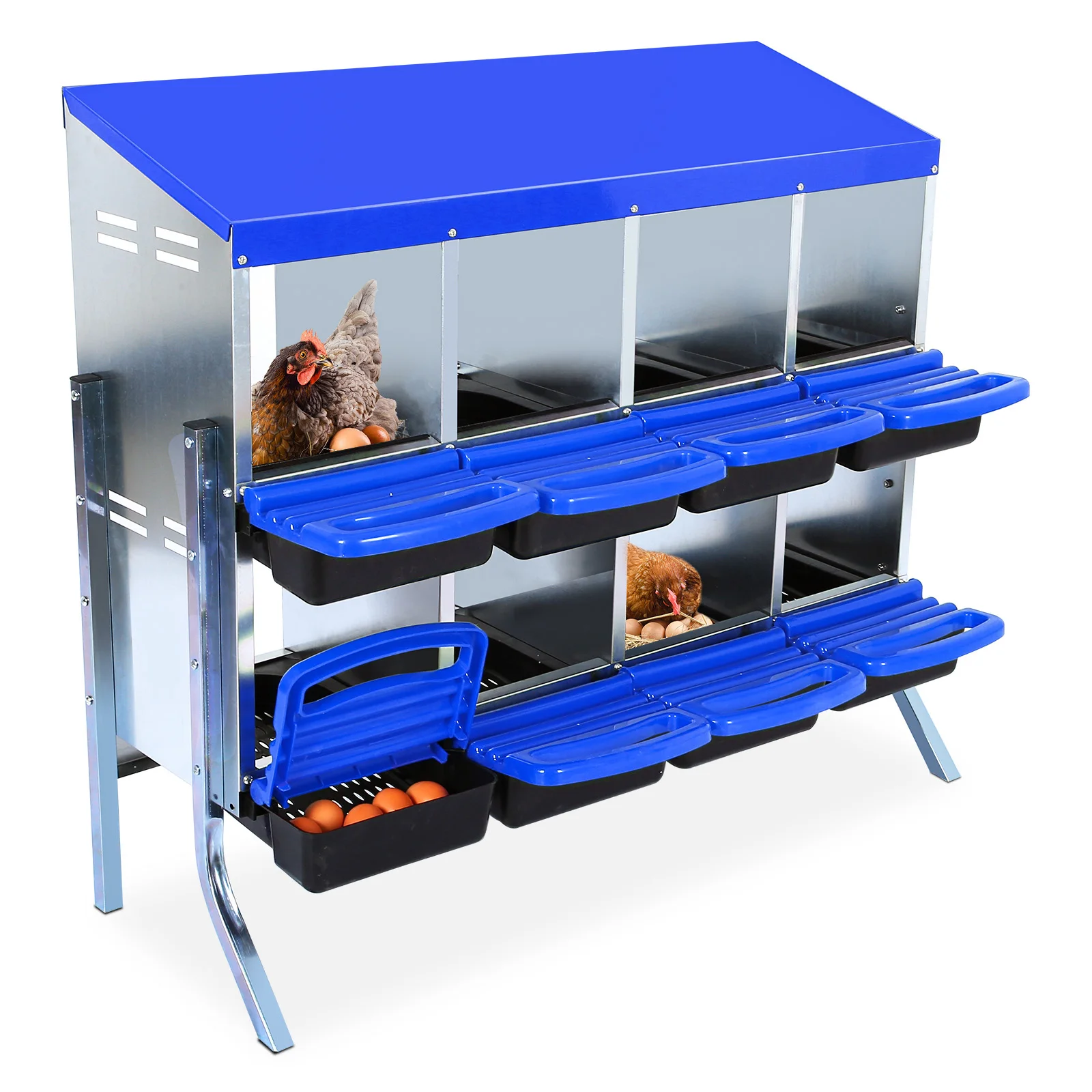 Nido Metálico Desmontable para Gallinas con Múltiples Compartimentos, Protección de Huevos con Tapa, Solución Galvanizada para la Producción de Huevos, Fácil de Limpiar