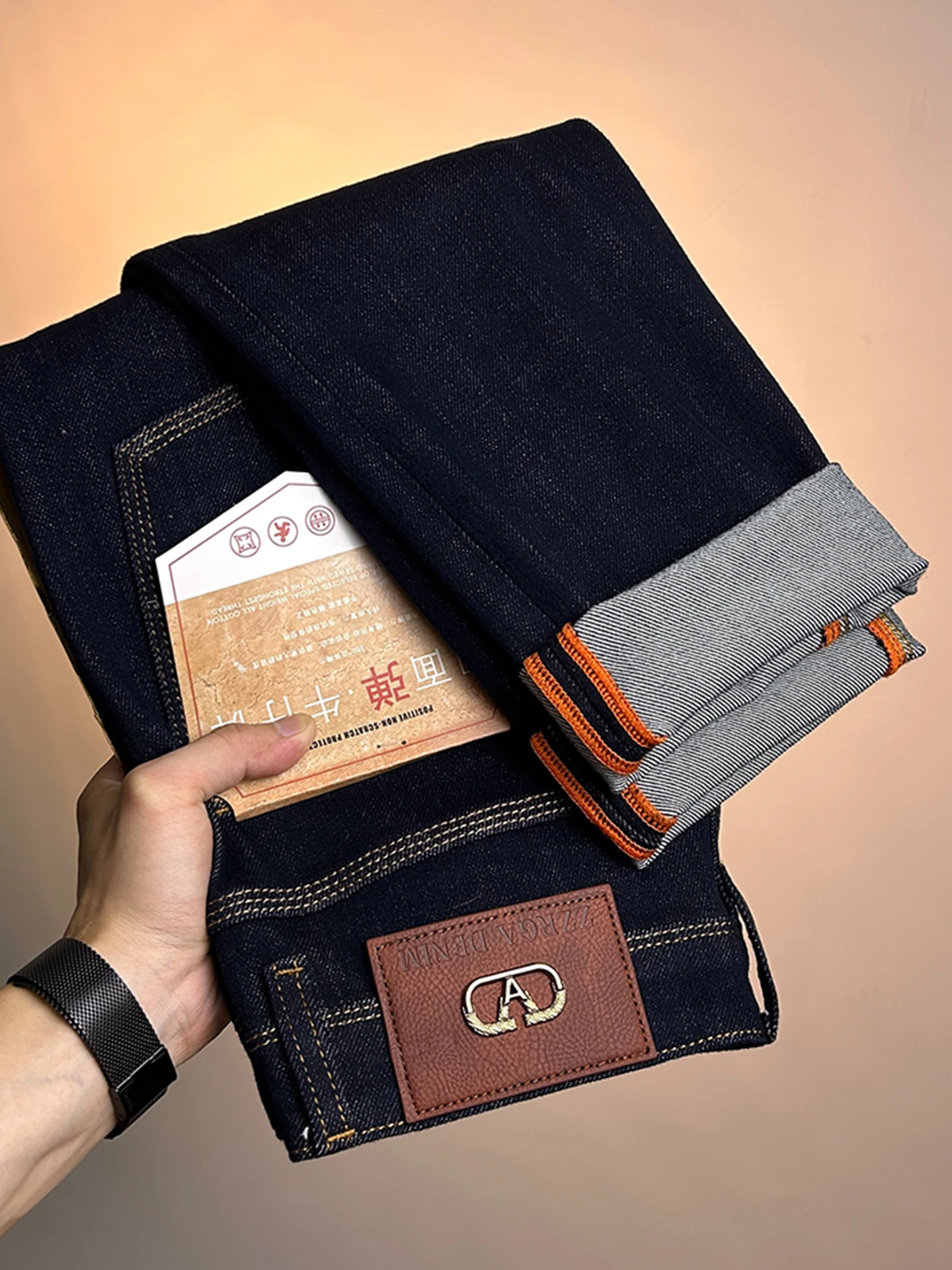 

Spring Summer New American High End Slim Fit Straight Leg Casual Jeans Men's Elastic Original Denim Long Pants Machine Embroi...