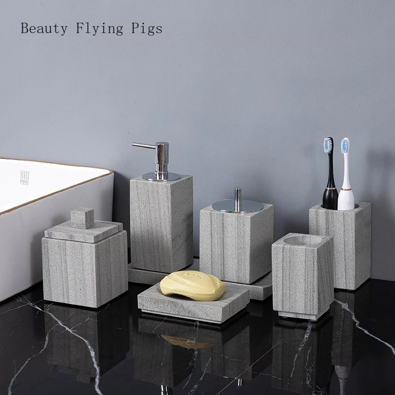 Gray Marble Light Luxury Bathroom Wash Set Hotel Bathroom, Bathroom, Hand Wash Table, Toothbrush Shelf, Tray Decoration