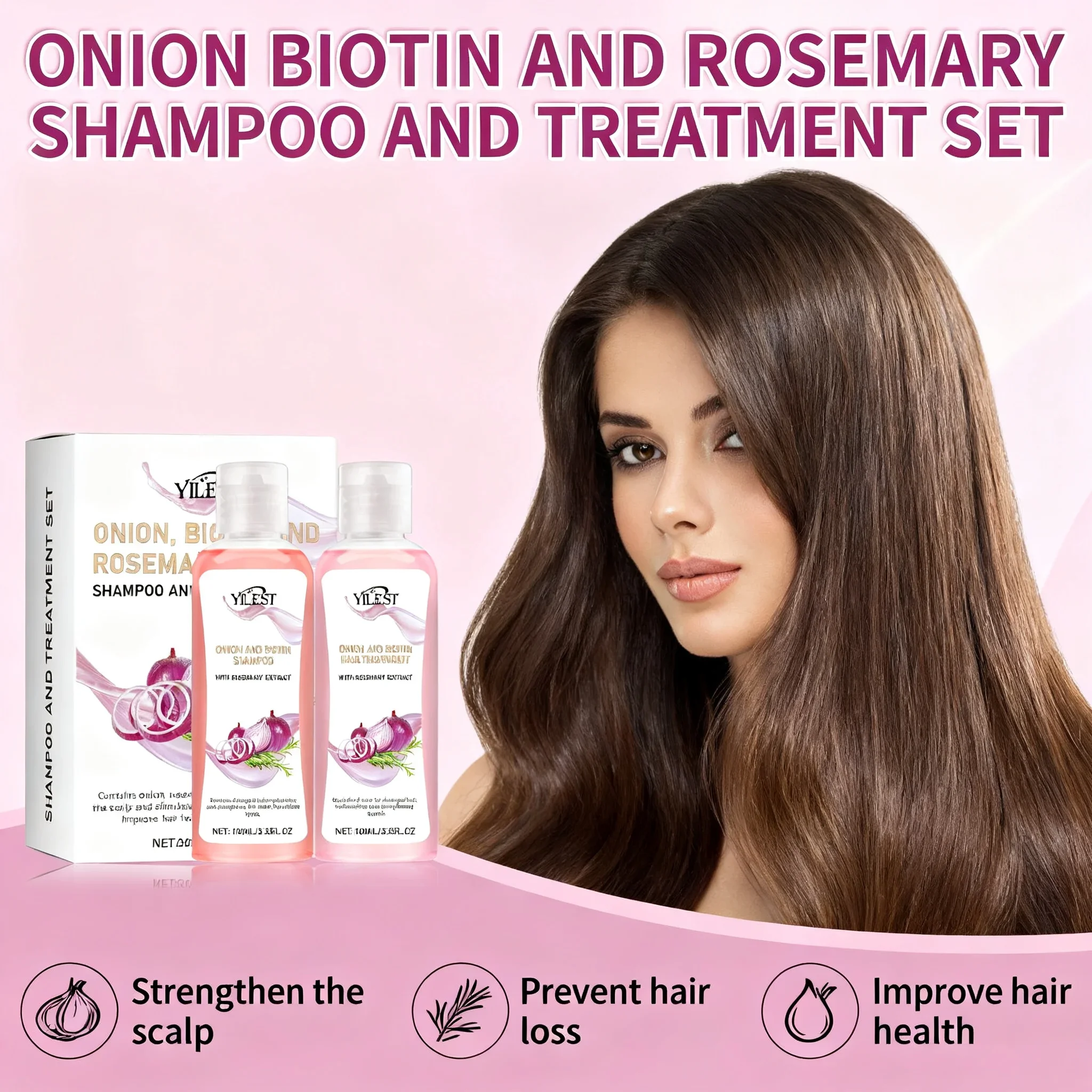 

Natural Onion Biotin Rosemary Shampoo & Conditioner Set - For Hair Growth, Anti Hair Loss Dandruff Control Frizzy Oily Hair Care