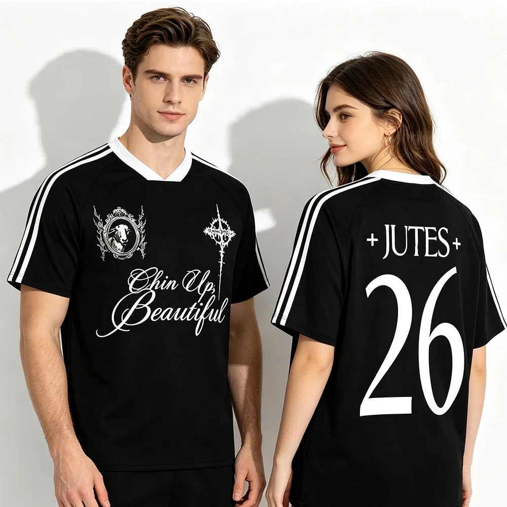 Jutes Merch Smile You’re on Tour 2026 Jersey Vintage Gothic Cross Sheep Graphic T-shirt Short Sleeve Tee Loose Print Streetwear